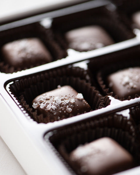 Dark + Milk Chocolate Maine Sea Salted Caramels Gift Box Case