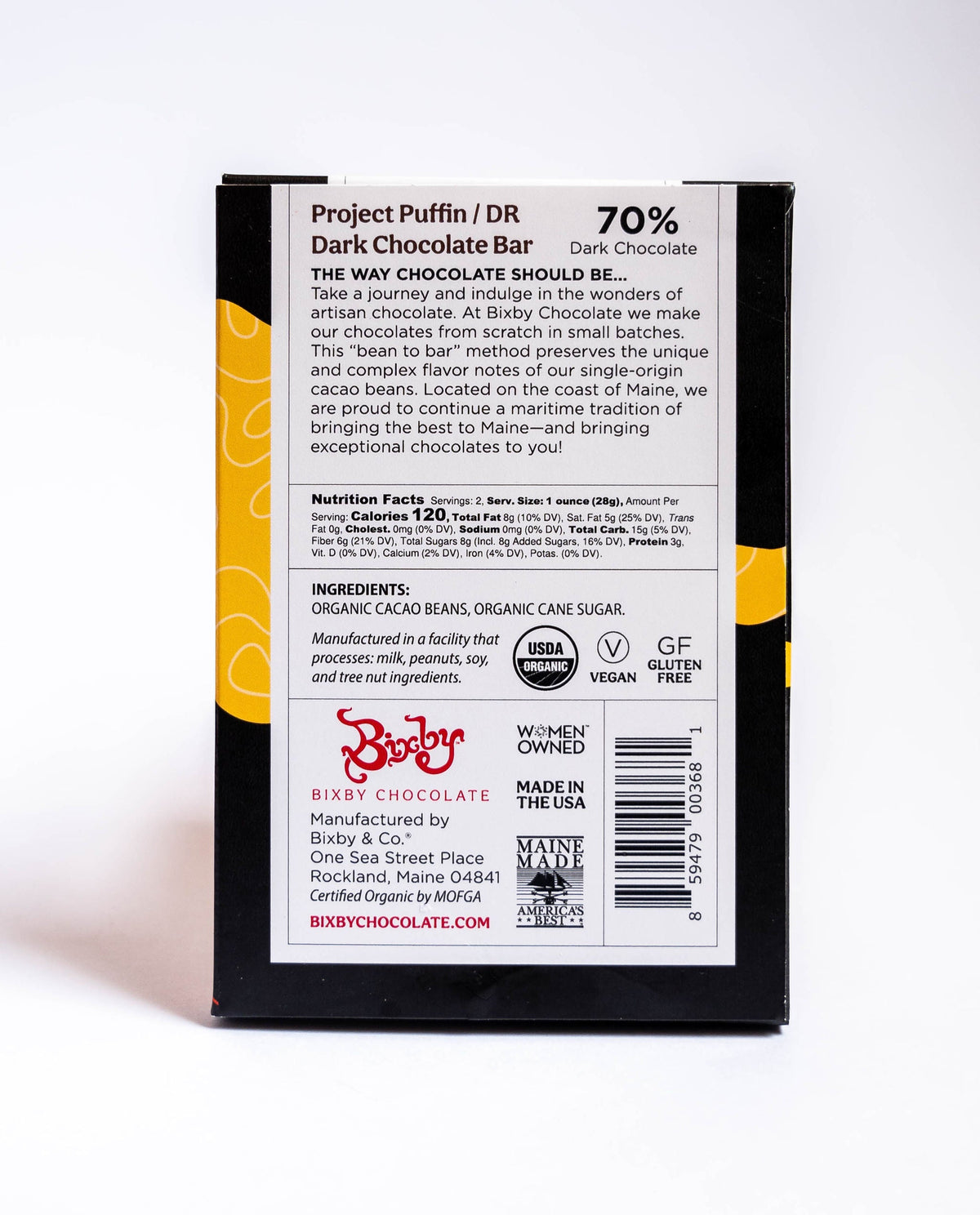 Organic 70% Dark Chocolate Puffin Bean To Bar Case