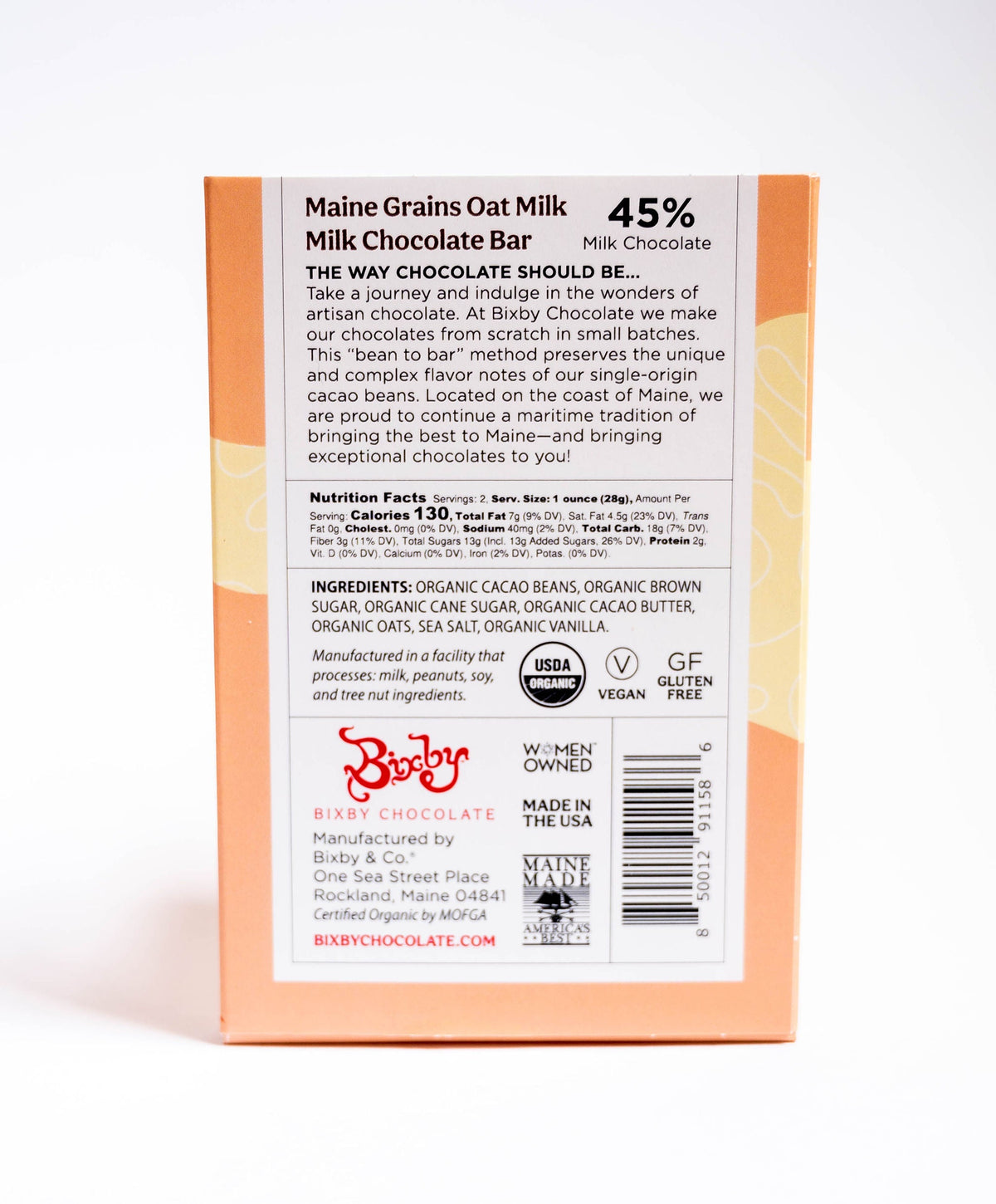 Organic Maine Grains Oat Milk Chocolate Bar (Vegan)